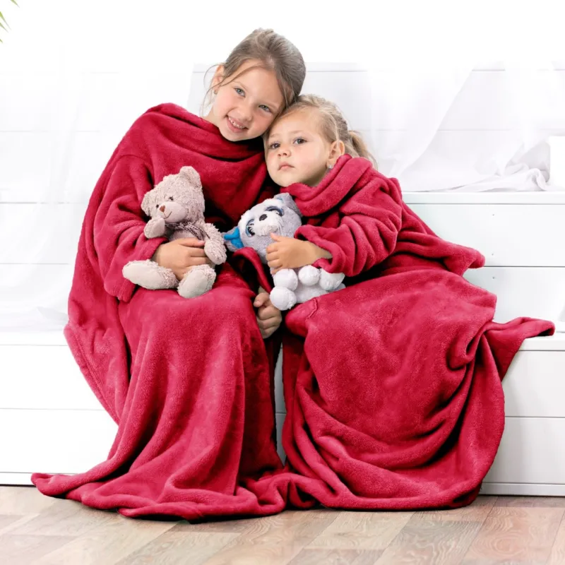 DecoKing – Koc z rękawami 90x105 cm Czerwony LAZY KIDS Wyprzedaż