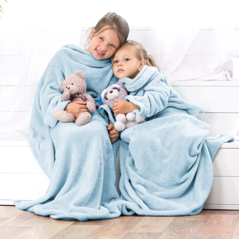 Darmowy zwrot DecoKing – Koc z rękawami 90x105 cm Błękitny LAZY KIDS