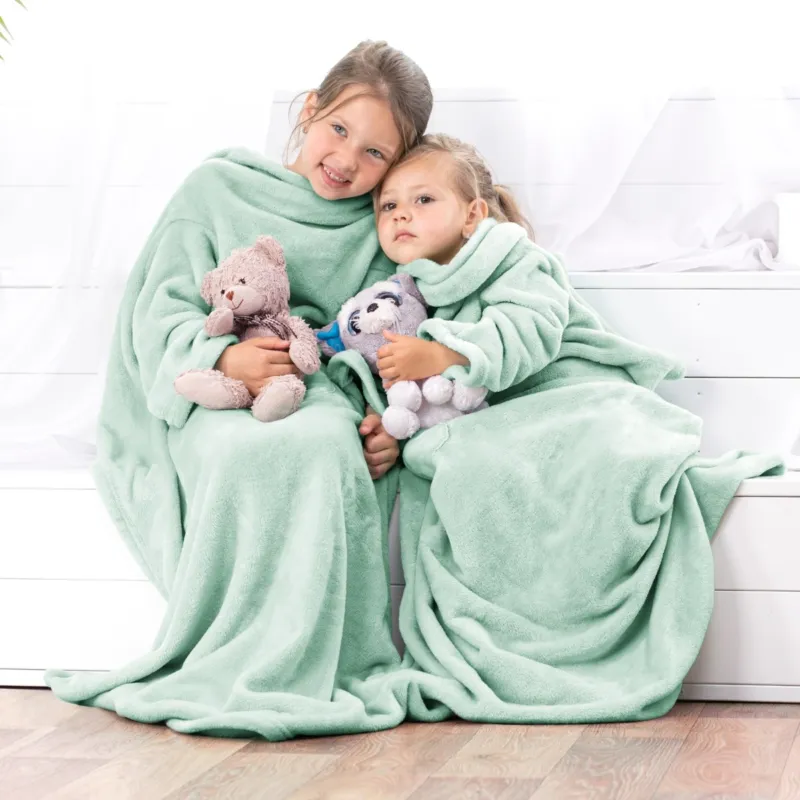 Wybór klientów DecoKing – Koc z rękawami 90x105 cm Miętowy LAZY KIDS