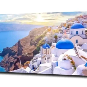 Bezpieczne zakupy obraz na szkle Santorini Grecja słońce