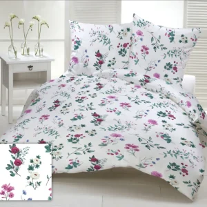 Pościel dla dziecka bawełniana 120x180 + poszewka 70x80 | biała | kwiaty | 302mal Promocja