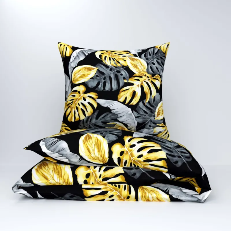 Pościel flanelowa 160x200 + 70x80 + 40x40 | czarna | monstera | 455zlo Promocja