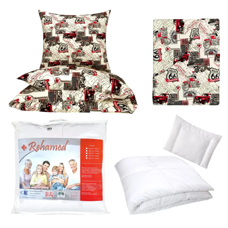 Niska cena Zestaw pościeli 100x160 + 40x60 + prześcieradło we wzorze 80x160 | 245ecr | ecru | stare auta