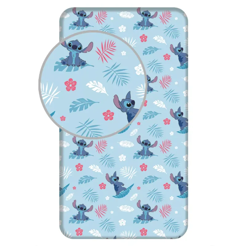 Prześcieradło bawełniane z gumką 90x200 Lilo I Stitch niebieskie dla dzieci JF24 Popularny