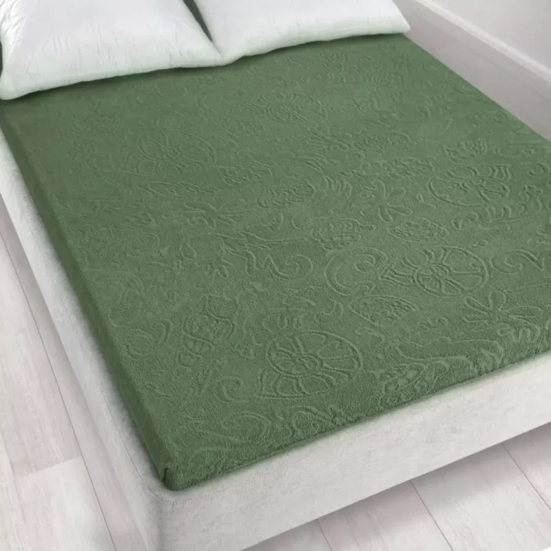 Premium Prześcieradło frotte bez gumki 175x220 Tulipan 4 zielone 4044/ZE-039T żakardowe Zwoltex