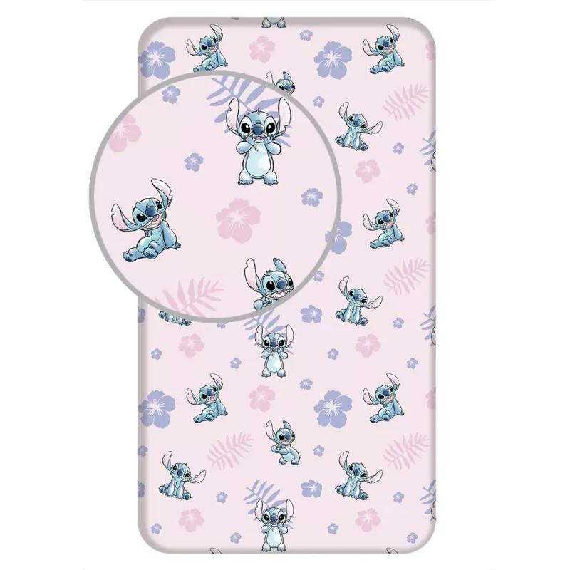 Prześcieradło bawełniane z gumką 90x200 Lilo and Stitch różowe dla dzieci JF24 Łatwy zwrot