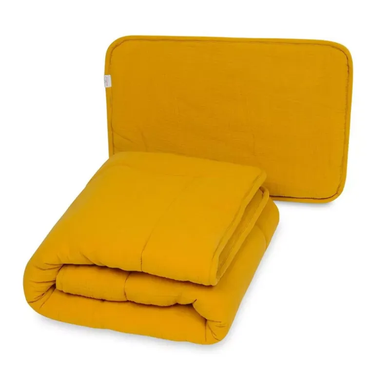 Kołdra 135x100 poduszka 40x60 muślinowa musztardowa 6 Muslin komplet Nowy