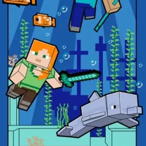 Dostępne od ręki Ręcznik plażowy 70x140 Minecraft Podwodna zabawa niebieski szybkoschnący