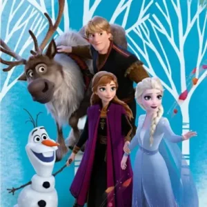 Ręcznik plażowy 70x140 Frozen 2924 Kraina Lodu Anna Elsa Kristoff Sven i Olaf las niebieski Taniej