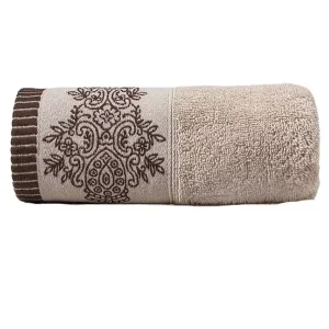 Ręcznik Gracja 70x140 beżowy frotte z bordiurą w stylu orientalnym 550 g/m2 Oferta limitowana